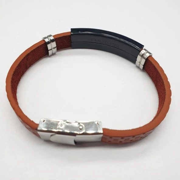 Turuncu Renk Ortasında Siyah Metal Bileklik - 11