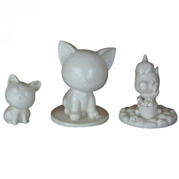 Boyanabilir Polyester Poliüretan Ham Obje 3 Biblo Set Kedi Unicorn - 2