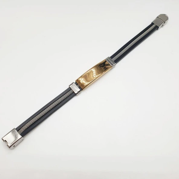 Deri Arasında Metal zincir Altın Tokalı Bileklik - 3