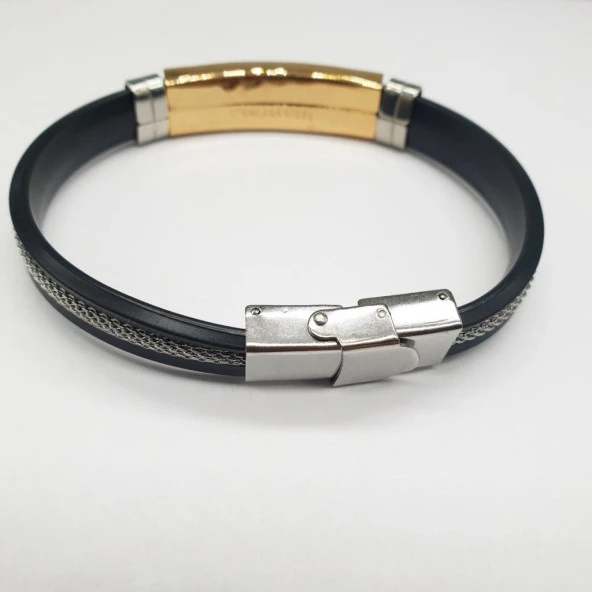 Deri Arasında Metal zincir Altın Tokalı Bileklik - 11