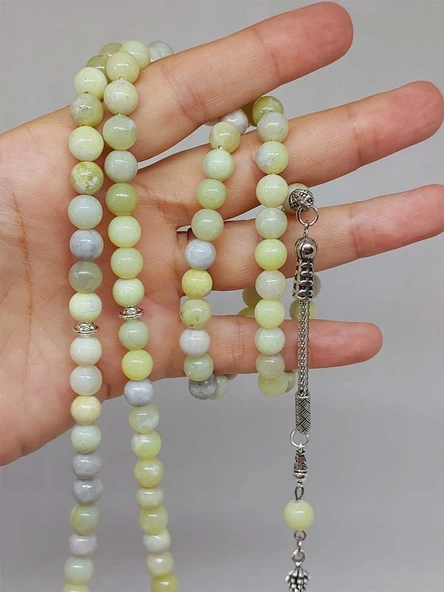 Peridot (Zebercet) Taşı Yeşil-Beyaz Alacalı 99luk Tesbih 8mm (23115) - Resim 4