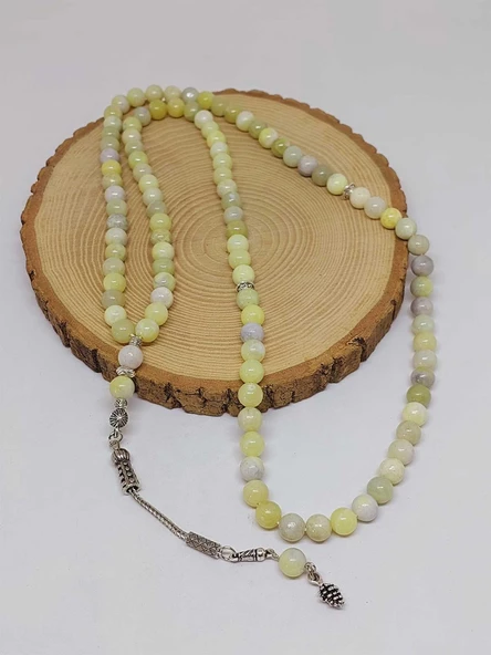 Peridot (Zebercet) Taşı Yeşil-Beyaz Alacalı 99luk Tesbih 8mm (23115) - Resim 2