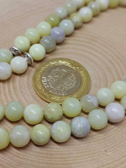 Peridot (Zebercet) Taşı Yeşil-Beyaz Alacalı 99luk Tesbih 8mm (23115) - Resim 3