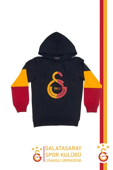 Galatasaray Orijinal Lisanslı Logo Siyah Kapüşonlu Sweat
