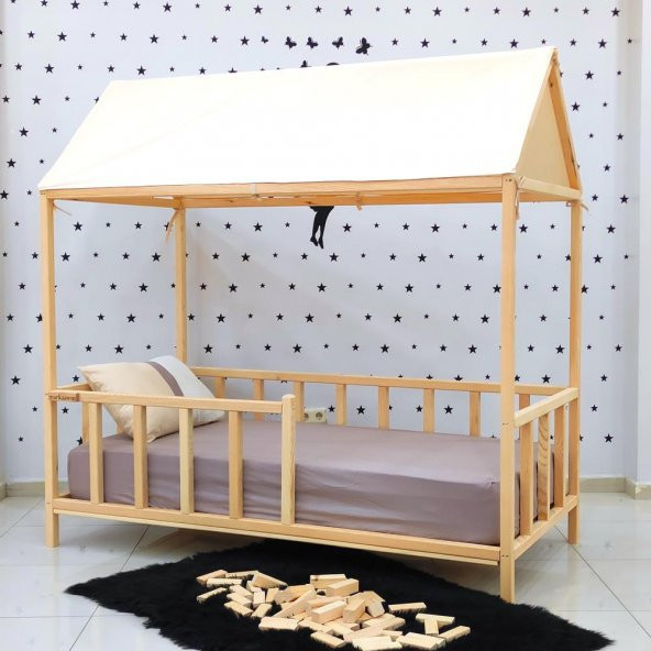 Montessori Yatak Çocuk Yatak Karyola Manavgat Bej Çatılı