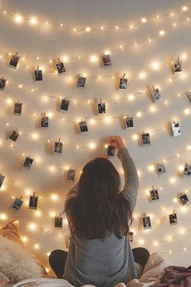 HİDZ Tel Led Işık 10 Metre (sarı) Pilli + 50 Adet Küçük Mandal