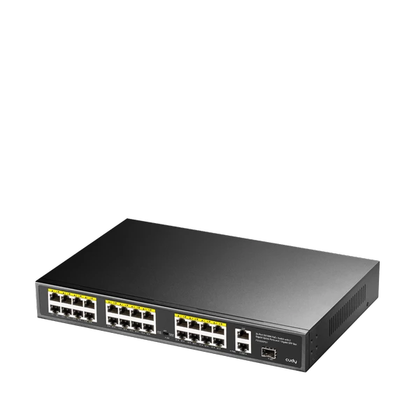 Cudy Switch 24 Port Fs1026Ps1 10/100Mbps 1Xsfp 2Xge Rj45 Vlan&Extend Mode 250M 300W 1U Poe+ Ethernet