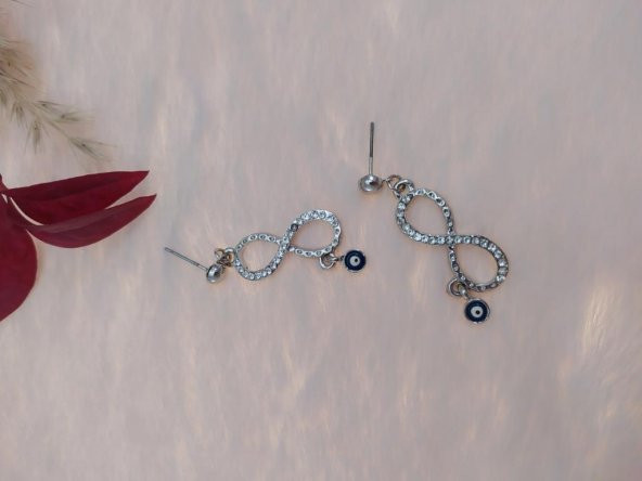 Hdmarketim Swarovski Taşlı Beyaz Sonsuzluk Temalı Nazarlı Küpe - 2