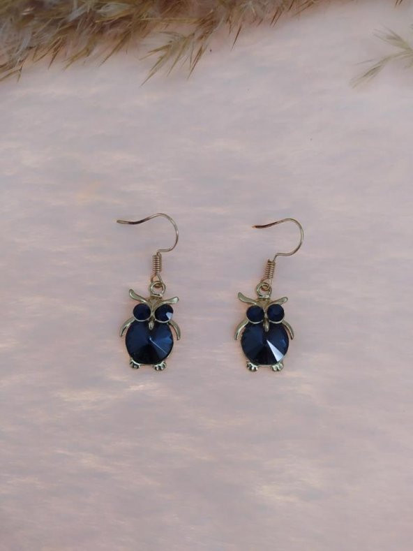Hdmarketim Swarovski Siyah Taşlı  Renkli Işıltılı Baykuş  Küpe ürün görseli