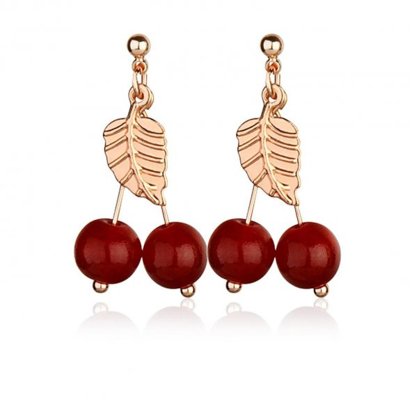 KL- ÇİFT KİRAZ YAPRAK DETAY ROSE RENK KÜPE