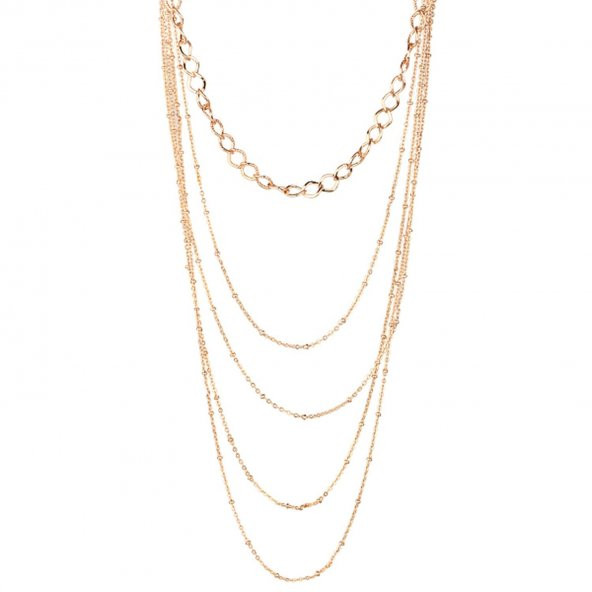 KL- BEŞLİ ZİNCİR TASARIM KOLYE ROSE RENK