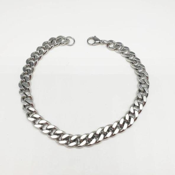 Gümüş Rengi Çelik Zincir Bileklik - 11