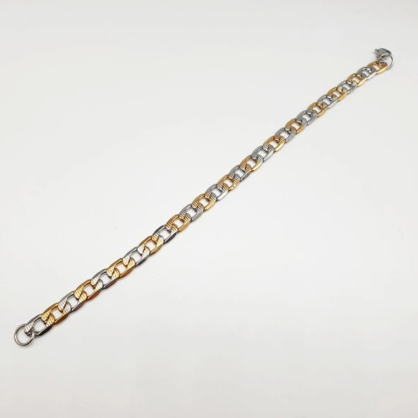 Altın ve Gümüş Renk Çizgili Çelik Bileklik - 4