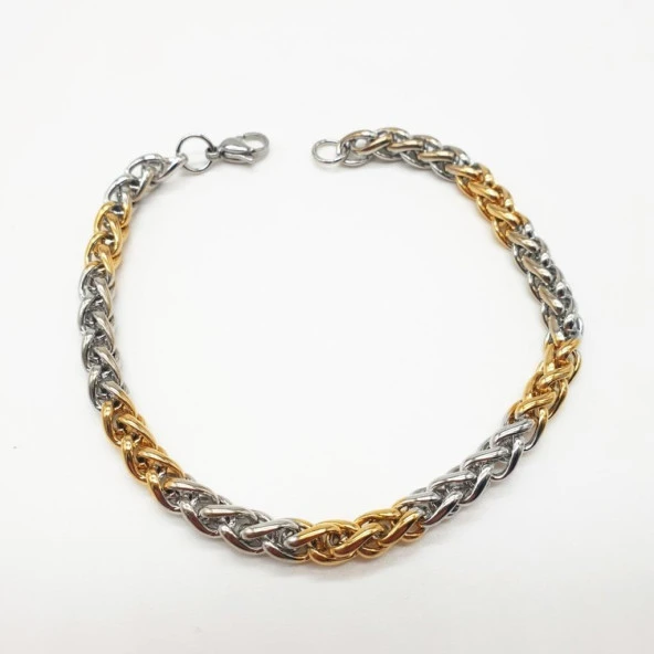 Altın ve Gümüş Renkli Çelik Zincir Bileklik - 2
