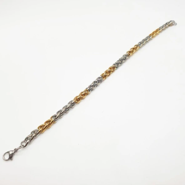 Altın ve Gümüş Renkli Çelik Zincir Bileklik - 4