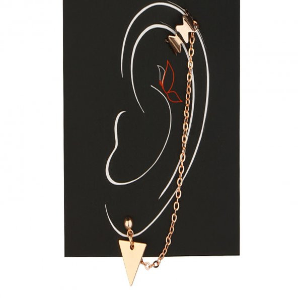 KL- ZİNCİRLİ ÜÇGEN DETAY ROSE RENK EAR CUFF OBJE KÜPE