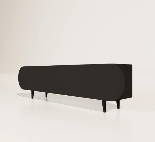 Enwood Regulus Siyah Mdf 2 Kapaklı Ahşap Ayaklı 140 Cm Modern Tv Ünitesi - 4