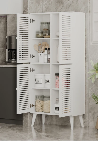 Enwood DENEB MDF BEYAZ 4 KAPAKLI(PANJUR KAPAK) AHŞAP AYAKLI KİLER DOLABI - 3