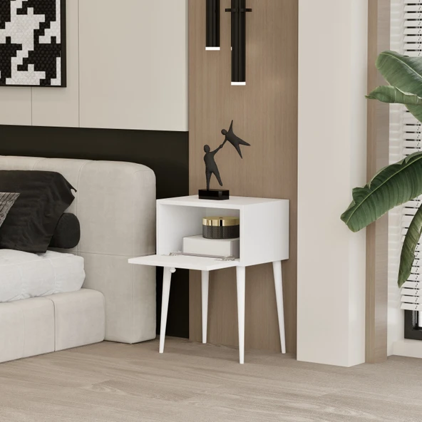 Enwood CANOPUS MDF BEYAZ AHŞAP AYAKLI TEK KAPAKLI KOMODİN - 3