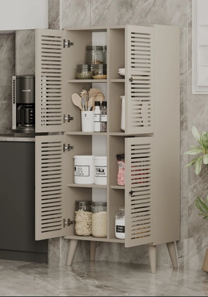 Enwood DENEB MDF KUM TAŞI RENGİ 4 Kapaklı(Panjur Kapak) Ahşap Ayaklı Kiler Dolabı - 4