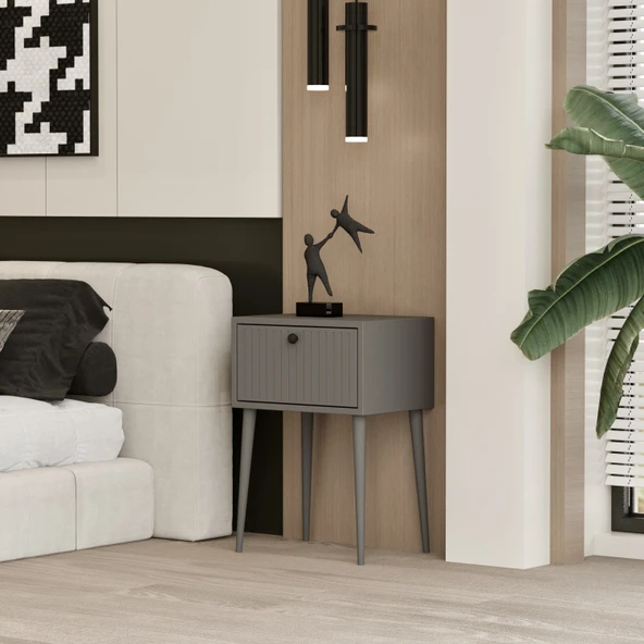 Enwood CANOPUS MDF GRİ AHŞAP AYAKLI TEK KAPAKLI KOMODİN - 2