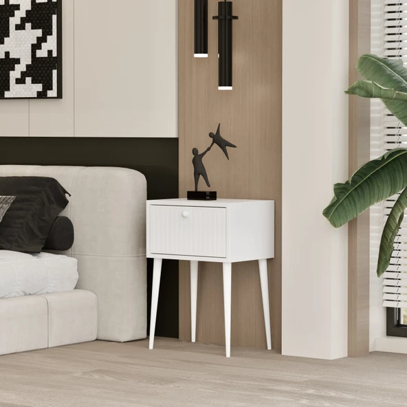 Enwood CANOPUS MDF BEYAZ AHŞAP AYAKLI TEK KAPAKLI KOMODİN - 2