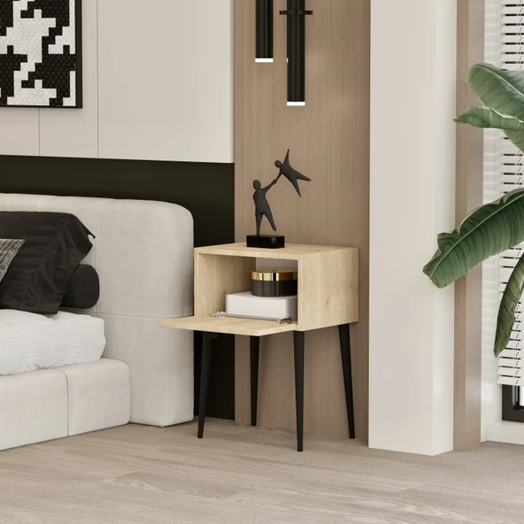 Enwood CANOPUS MDF SAFİR MEŞE AHŞAP AYAKLI TEK KAPAKLI KOMODİN - 3