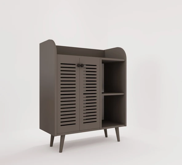 Enwood MAGNETAR GRİ MDF KAHVE KÖŞESİ AHŞAP AYAKLI PANJUR KAPAKLI-RAFLI - 3