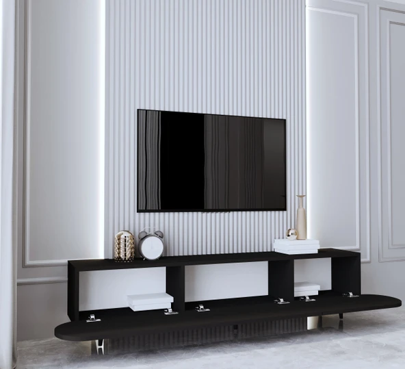 Enwood Enwoood Regulus Siyah Mdf 3 Kapaklı Ahşap Ayaklı 180 Cm Modern Tv Ünitesi - 2