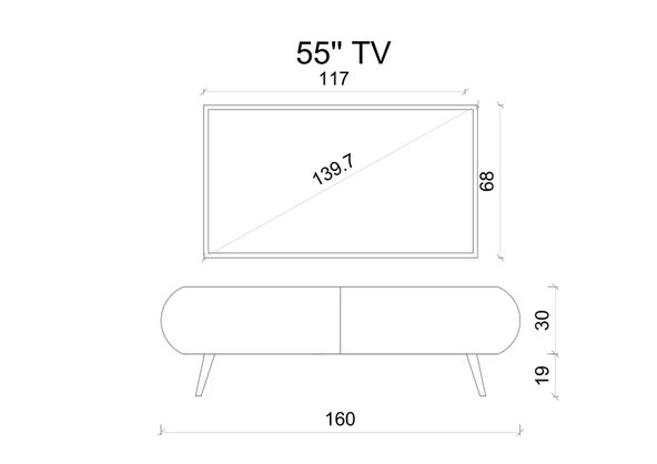 Enwood Regulus Siyah Mdf 2 Kapaklı Ahşap Ayaklı 160 Cm Modern Tv Ünitesi - 6
