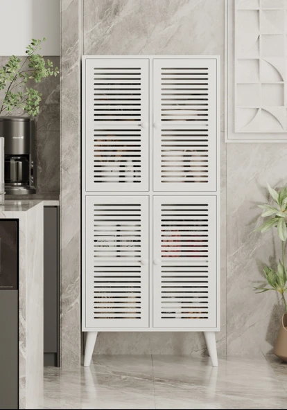 Enwood DENEB MDF BEYAZ 4 KAPAKLI(PANJUR KAPAK) AHŞAP AYAKLI KİLER DOLABI