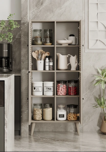 Enwood DENEB MDF KUM TAŞI RENGİ 4 Kapaklı(Panjur Kapak) Ahşap Ayaklı Kiler Dolabı - 3