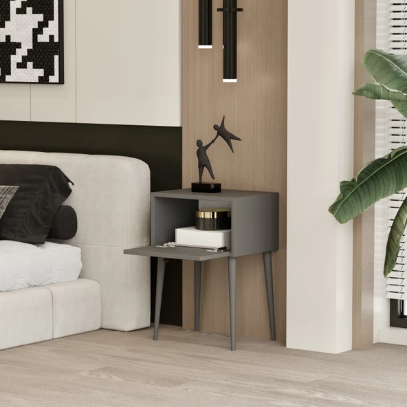 Enwood CANOPUS MDF GRİ AHŞAP AYAKLI TEK KAPAKLI KOMODİN - 3