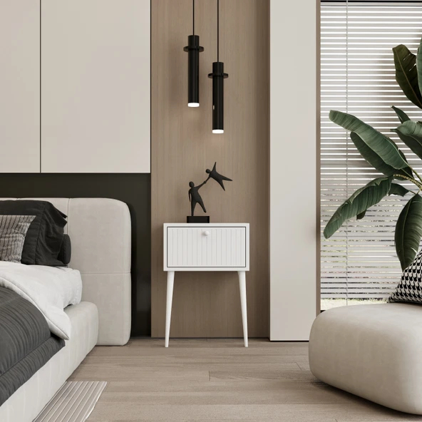 Enwood CANOPUS MDF BEYAZ AHŞAP AYAKLI TEK KAPAKLI KOMODİN