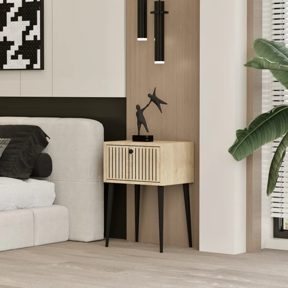 Enwood CANOPUS MDF SAFİR MEŞE AHŞAP AYAKLI TEK KAPAKLI KOMODİN - 2
