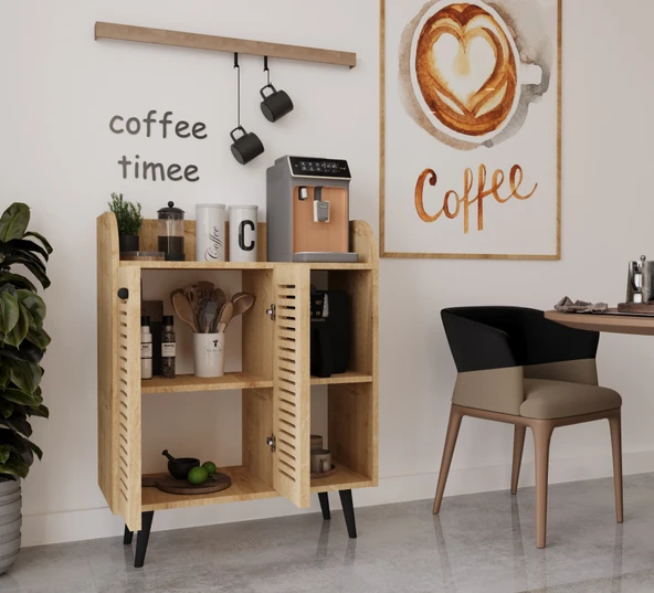 Enwood Magnetar Atlantik Çam Mdf KAHVE KÖŞESİ Ahşap Ayaklı Panjur Kapaklı-raflı - 2