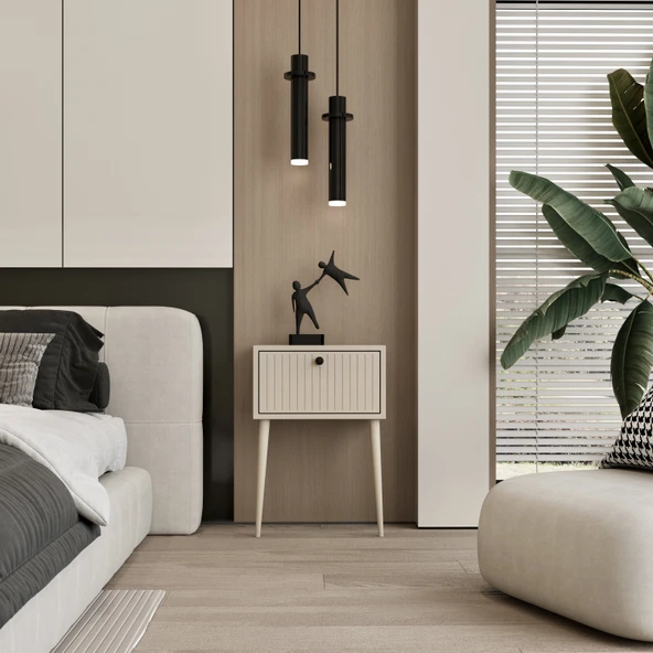 Enwood CANOPUS MDF KUM TAŞI RENGİ AHŞAP AYAKLI TEK KAPAKLI KOMODİN