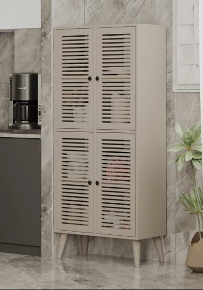 Enwood DENEB MDF KUM TAŞI RENGİ 4 Kapaklı(Panjur Kapak) Ahşap Ayaklı Kiler Dolabı - 2