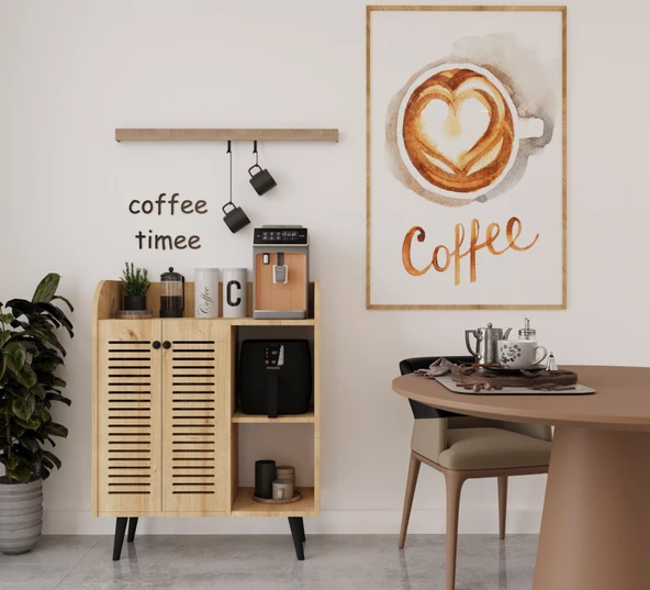 Enwood Magnetar Atlantik Çam Mdf KAHVE KÖŞESİ Ahşap Ayaklı Panjur Kapaklı-raflı