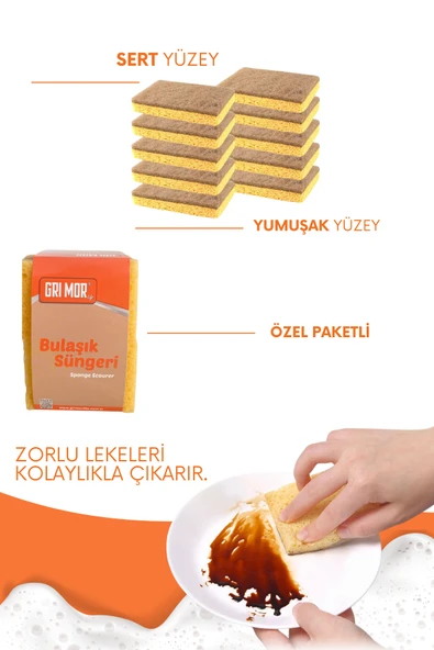 GRİMOR Life 10 Adet Lifli Özel Dokulu Düz Bulaşık Süngeri - Resim 4