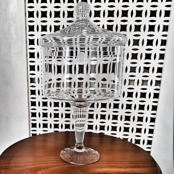 Cam Ayaklı Kurabiyelik 17x33cm Kapaklı Cam Fanus - 5