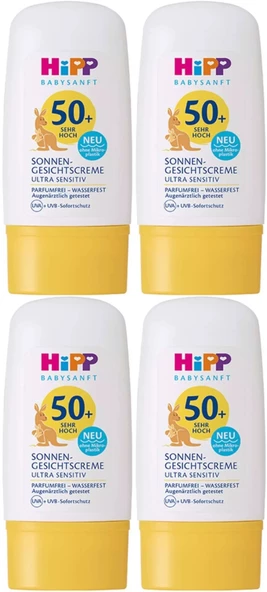 Hipp Babysanft Güneş Kremi -Yüz için Sonnen Gesıchtscreme 50+ Faktör Ultra Sensıtıv 30ML (4 Lü Set)