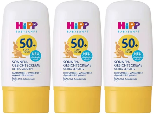 Hipp Babysanft Güneş Kremi -Yüz için Sonnen Gesıchtscreme 50+ Faktör Ultra Sensıtıv 30ML (3 Lü Set)