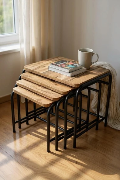 4lü sehpa stand SİYAH METAL TAPLA: CEVİZ - 1
