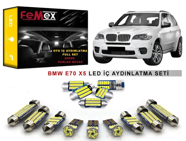 BMW E70 X5 2007-2012 LED İç Aydınlatma Ampul Seti FEMEX Parlak Beyaz - 1