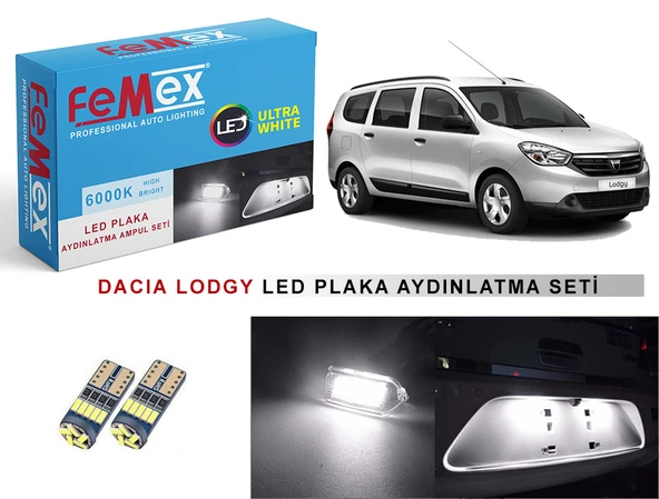 Dacia Lodgy LED Plaka Aydınlatma Ampul Seti FEMEX Parlak Beyaz