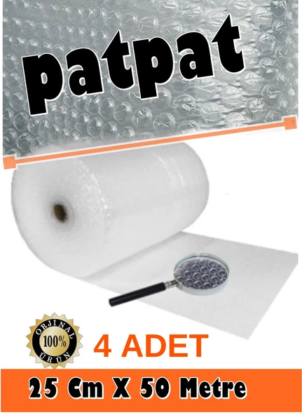 4 Adet 25 CM X 50 Metre Havalı Balonlu Naylon Patpat Pıtpıt Paketleme Naylonu