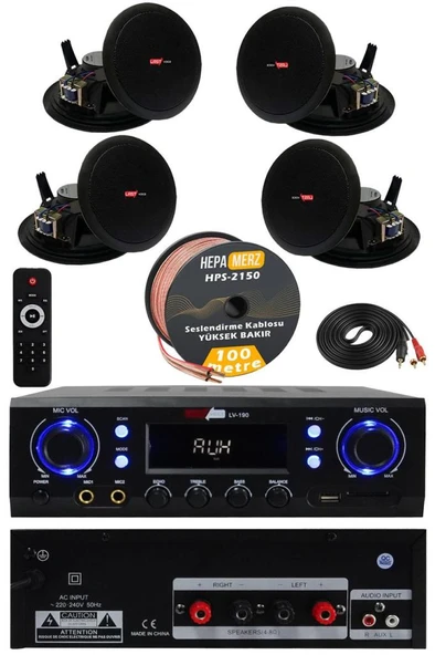 Lastvoice Black Stately Pack-4 Tavan Hoparlörü ve Anfi Ses Sistemi Seti ürün görseli