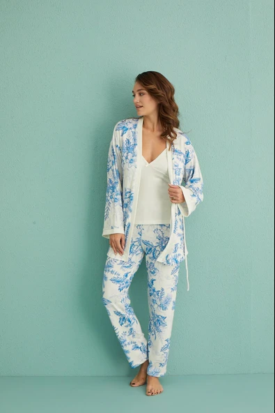 Gd Goldoremi 14401-4 Kadın Termal Kumaş 3'lü Sabahlıklı Pijama Takım - 3