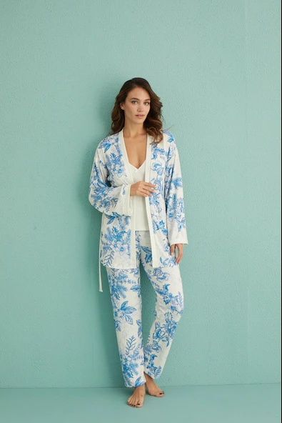 Gd Goldoremi 14401-4 Kadın Termal Kumaş 3'lü Sabahlıklı Pijama Takım - 1